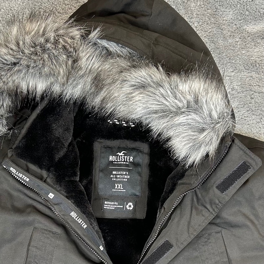 Hollister All-Weather Collection Faux Fur Lined Parka Jacket Black XXL